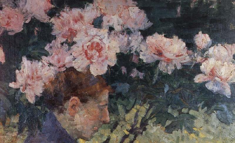 John Russell Rhododendrons and head of a woman Spain oil painting art